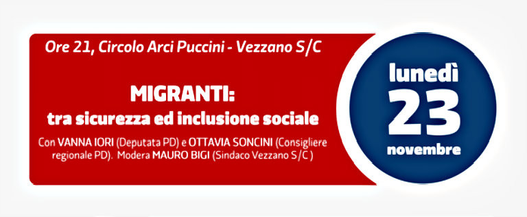 Lunedì 23 novembre a Vezzano sul Crostolo per “Migranti: tra sicurezza e inclusione sociale”