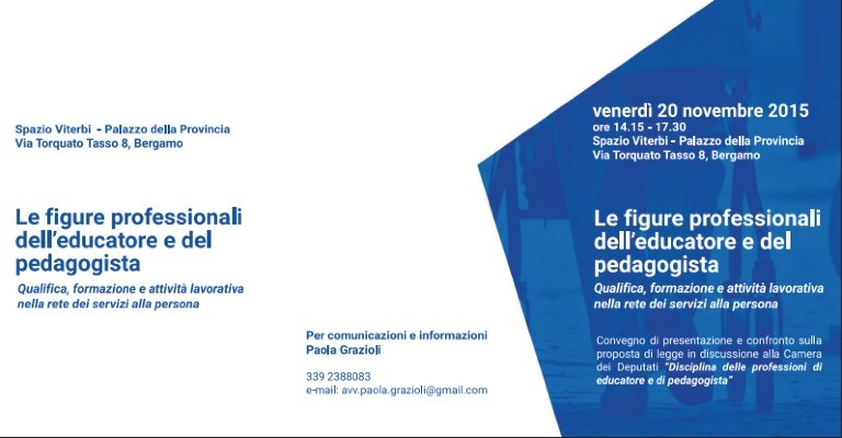Venerdì 20 novembre a Bergamo al convegno “Le figure professionali dell’educatore e del pedagogista”