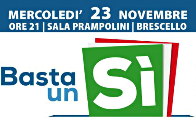 Mercoledì 23 novembre a Brescello per esporre le ragioni del “Sì” al referendum