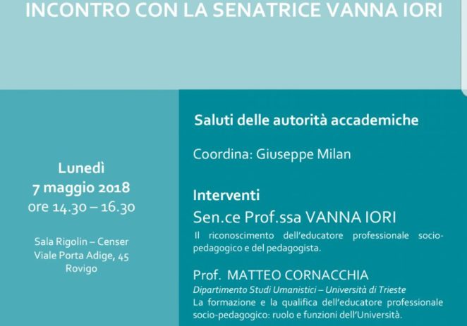 Lunedì 7 maggio: incontro all’Università di Padova sulla nuova legge sulle professioni educative
